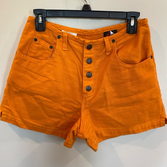 Vintage Y2K Womens No Boundaries Orange Jean Denim Shorts Button Fly 9/10 - Picture 1 of 5